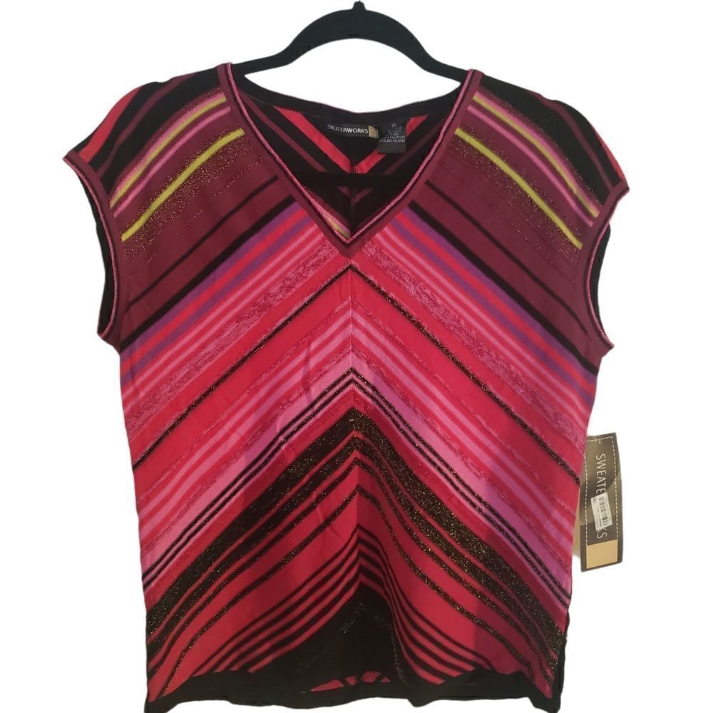 Sweaterworks V-Neck Sleeveless Sweater Metallic Accents